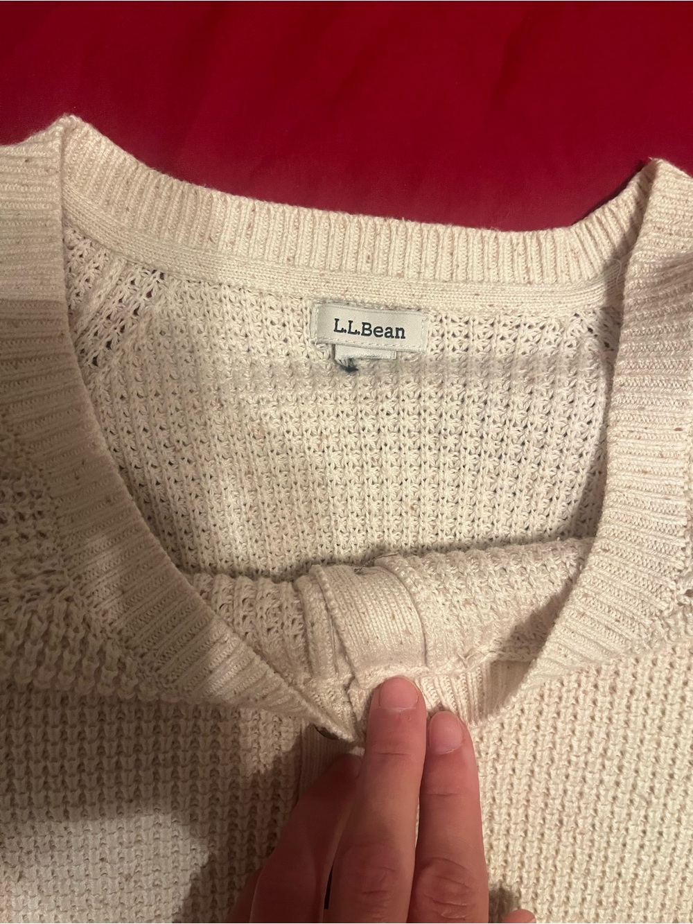 L.L.Bean Cream Waffle Knit Henley Pullover - Picture 2 of 2